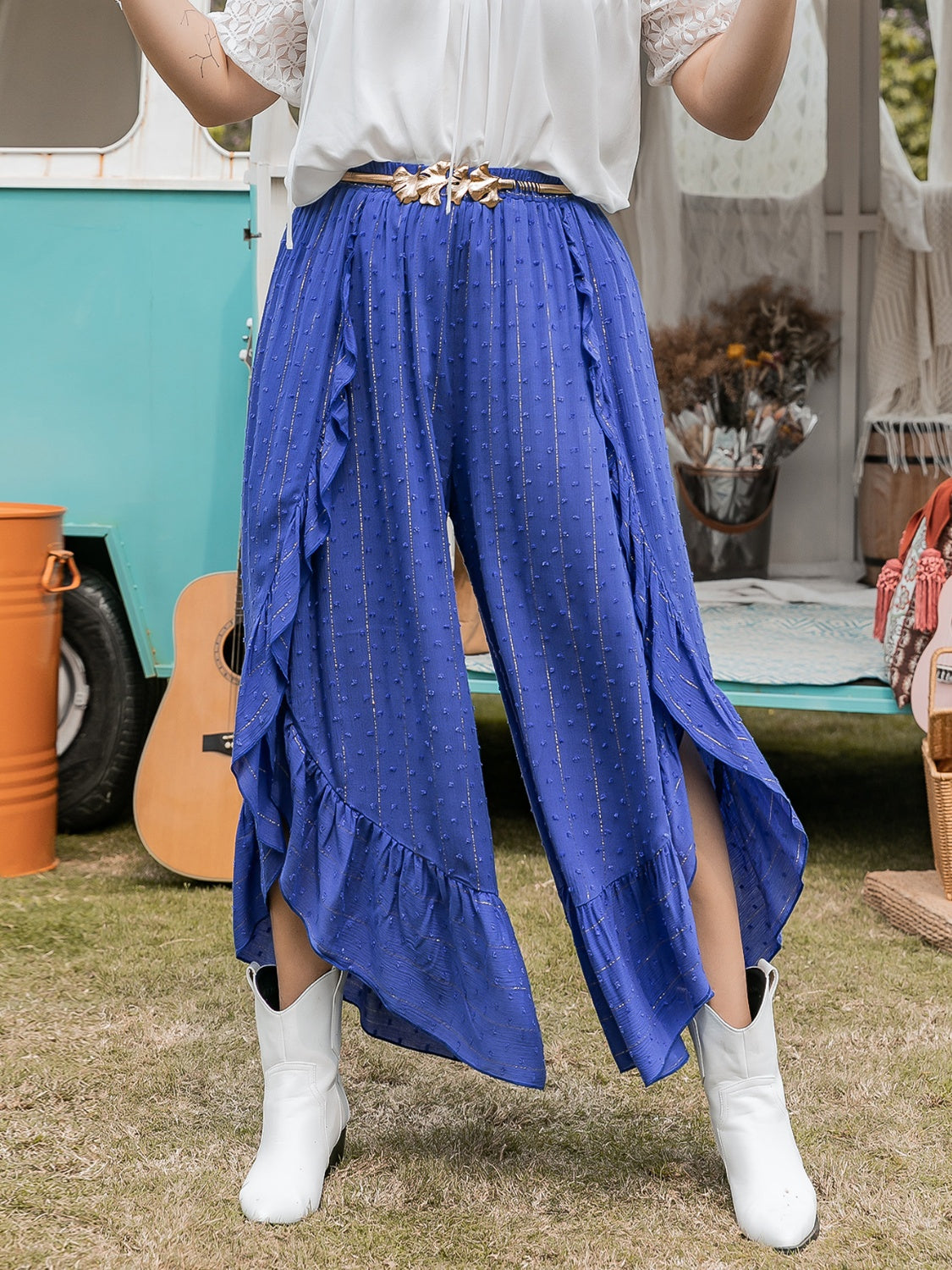 Plus Size Swiss Dot Ruffled Wide Leg Pants 3db1b43f-d041-4841-a26e-0fb3e2028d09-Max Trendsi
