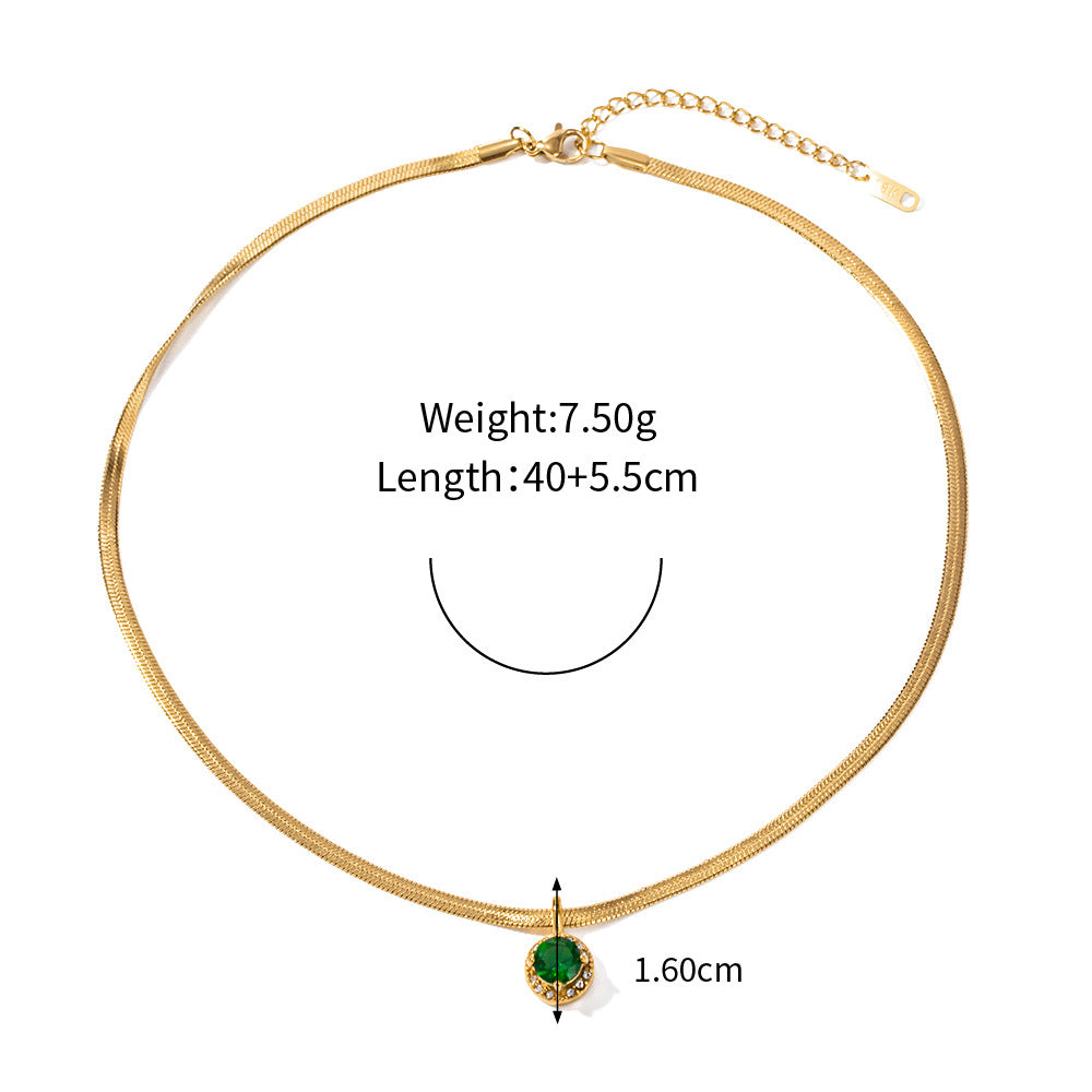 18k gold fashion light luxury flat snake chain with double three-dimensional zircon pendant design pendant necklace Green 3e4c8778-9076-4500-83f7-dd1e80127b89 Artshiney