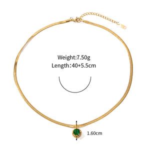 18k gold fashion light luxury flat snake chain with double three-dimensional zircon pendant design pendant necklace Green 3e4c8778-9076-4500-83f7-dd1e80127b89 Artshiney