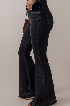 Button-Fly Flare Jeans with Pockets 3f16a0ae51de4fcd86ac10612330e4ae-Max Trendsi