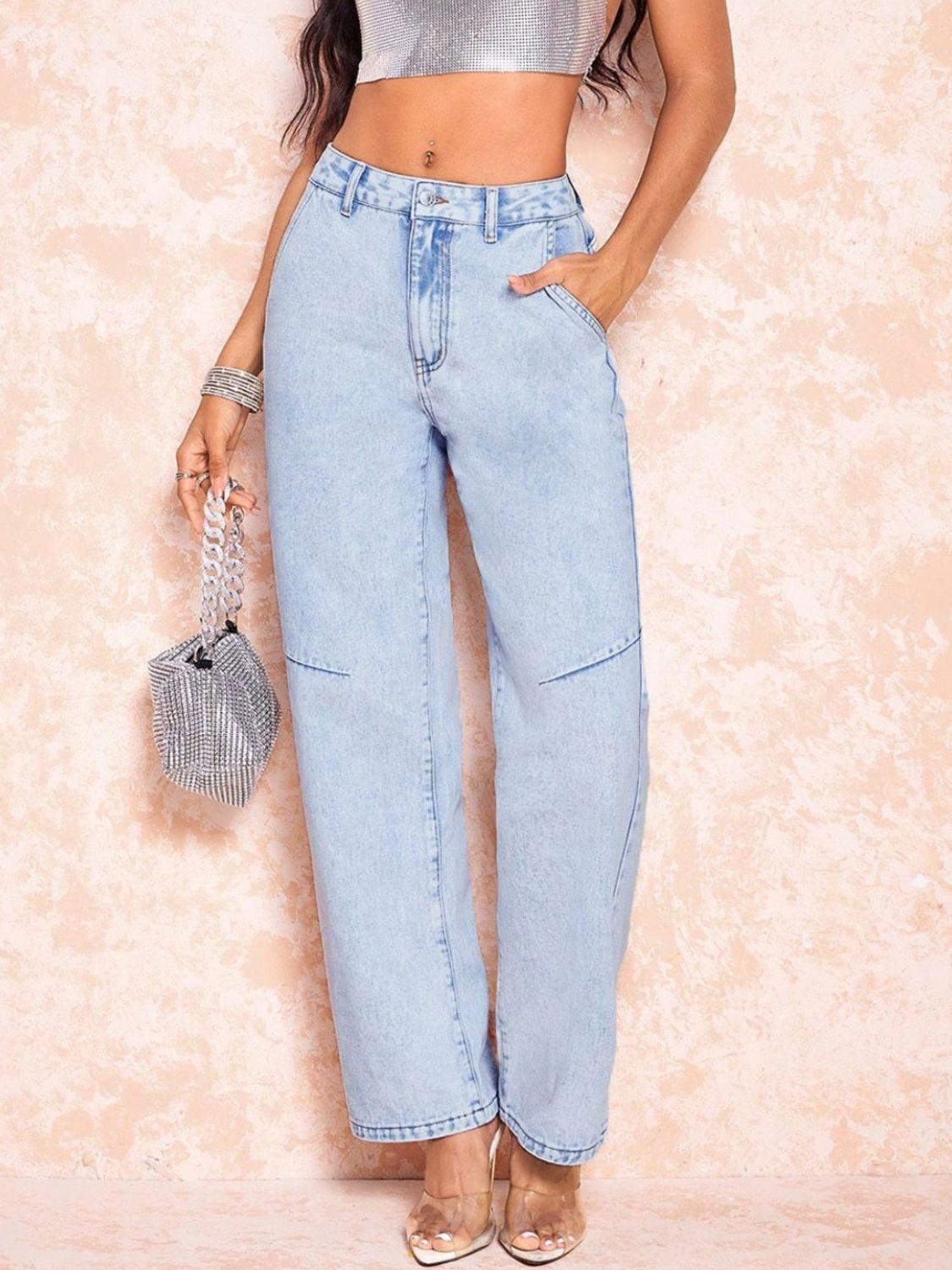 Straight Leg Jeans with Pockets Light 3fb13a81-cca0-461b-89b8-73645e7e0998-Max Trendsi
