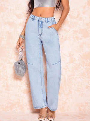 Straight Leg Jeans with Pockets Light 3fb13a81-cca0-461b-89b8-73645e7e0998-Max Trendsi