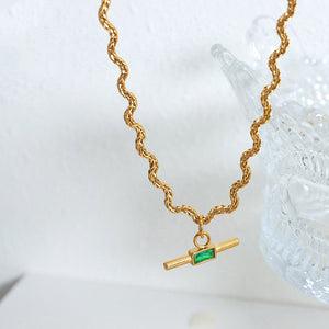 18K gold novel and trendy wave-shaped chain with square stone design necklace 3fc419c2-d504-4669-ab10-f6873fb1fbb3 Artshiney