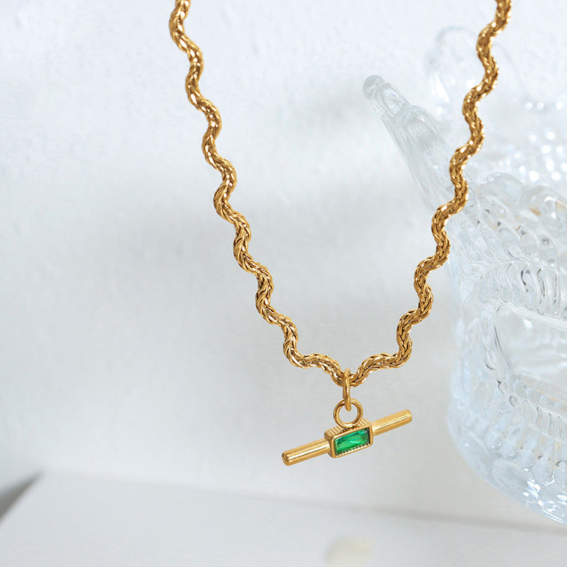 18K gold novel and trendy wave-shaped chain with square stone design necklace 3fc419c2-d504-4669-ab10-f6873fb1fbb3 Artshiney