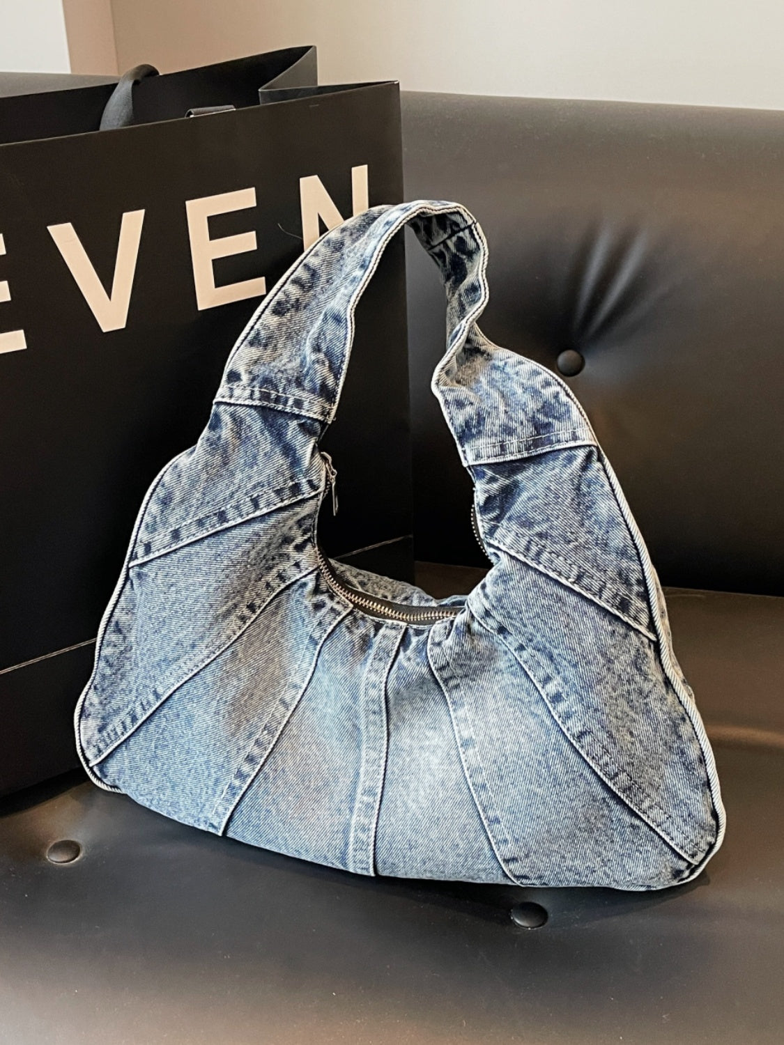 Crescent Shaped Denim Shoulder Bag Medium One Size 3fc722de-ed2a-413b-a2ab-3753067ed754-Max Trendsi