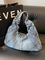 Crescent Shaped Denim Shoulder Bag Medium One Size 3fc722de-ed2a-413b-a2ab-3753067ed754-Max Trendsi