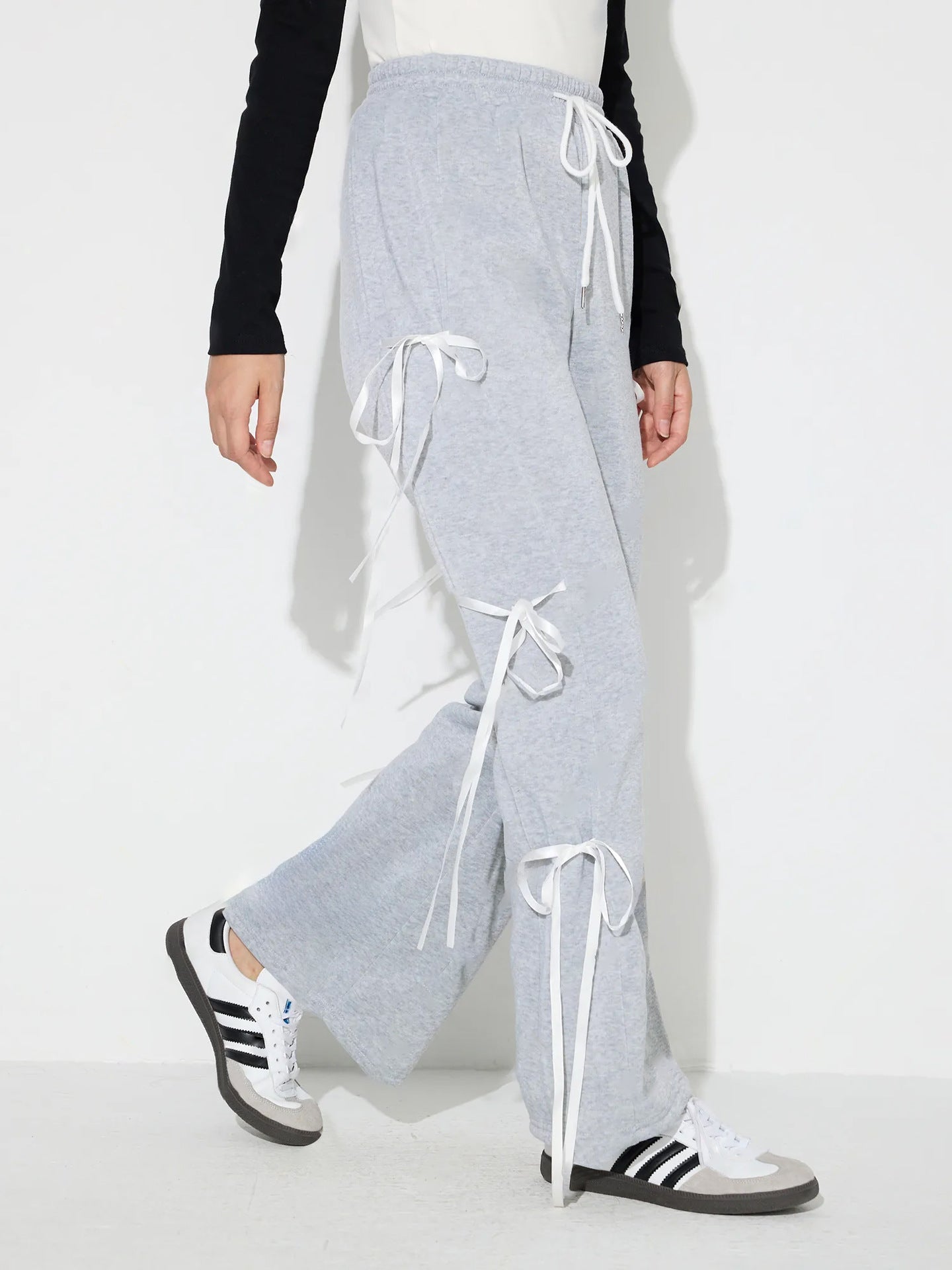 Drawstring Bow Pants Light Gray 40271fe9-606c-4378-a1b9-a3ec1a819132-Max Trendsi