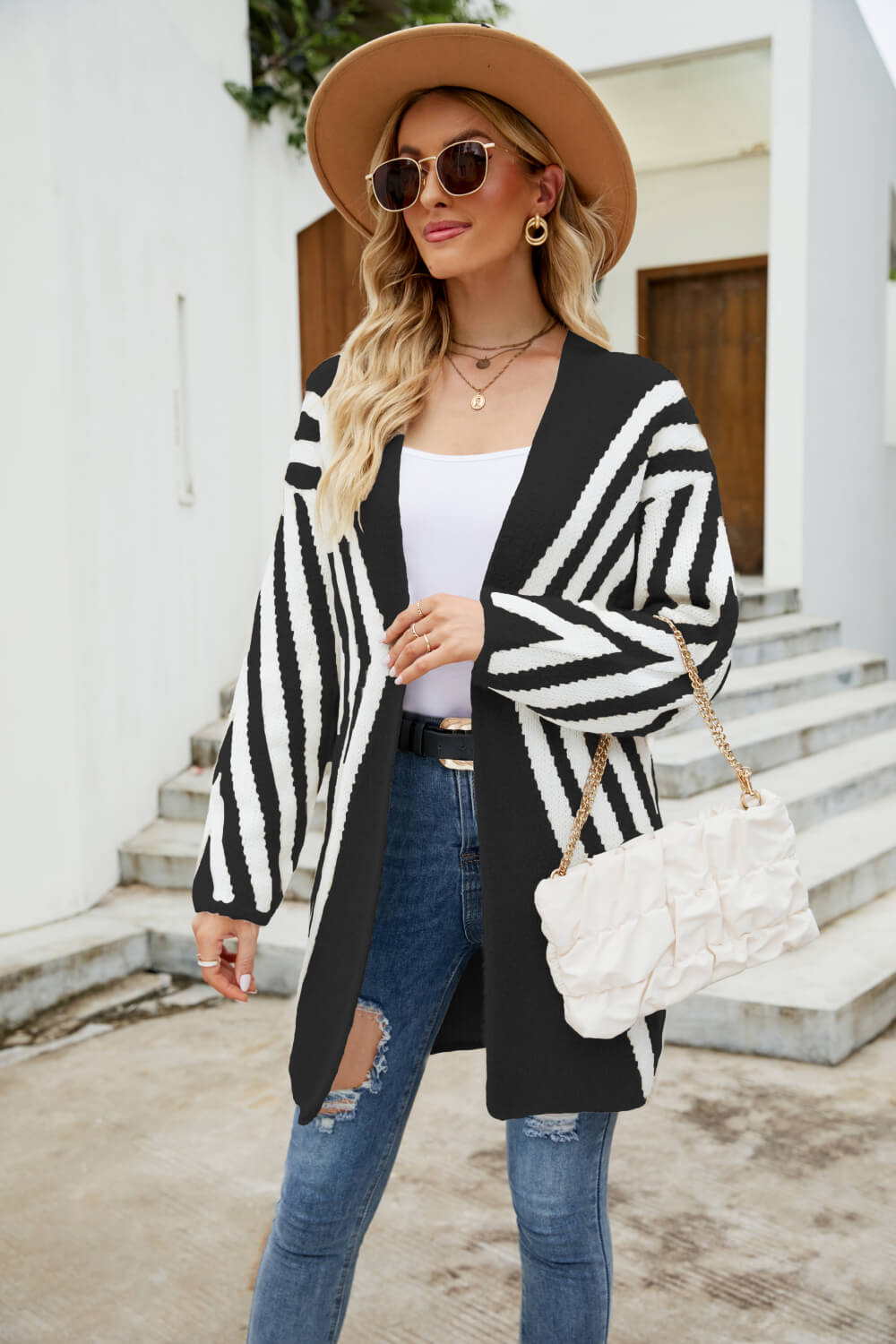 Glownestbest® | Woven Right Two-Tone Open Front Fuzzy Longline Cardigan Black 4063ab1cf32f47878e7b18aee5a1c1f3-Max Glownestbest