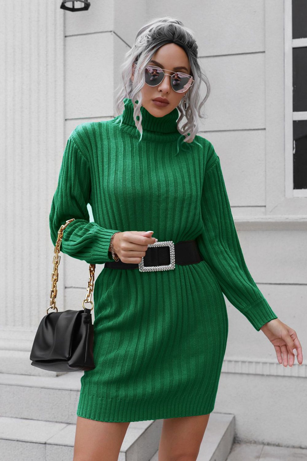 Ribbed Turtle Neck Long Sleeve Mini Sweater Dress 40b3268f9b9043aa83b314eef13a7ccb-Max Glownestbest