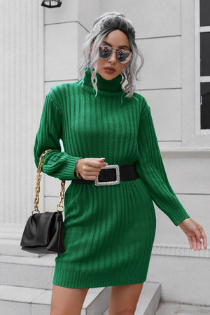 Ribbed Turtle Neck Long Sleeve Mini Sweater Dress 40b3268f9b9043aa83b314eef13a7ccb-Max Glownestbest