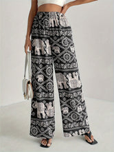 Printed Wide Leg Elastic Waist Pants Black 40bd3f4b-d8f8-44de-bb26-a03f42fc871e-Max Trendsi