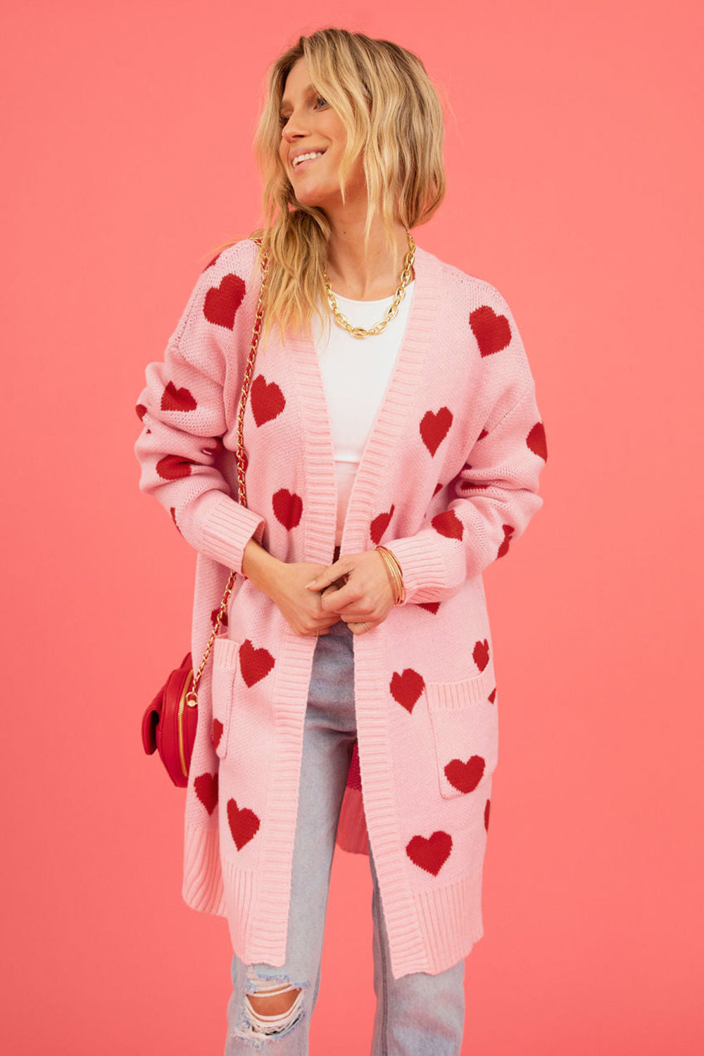 Heart Graphic Open Front Cardigan with Pockets 410c40560e8a4a0d80c101735ef44968-Max Glownestbest