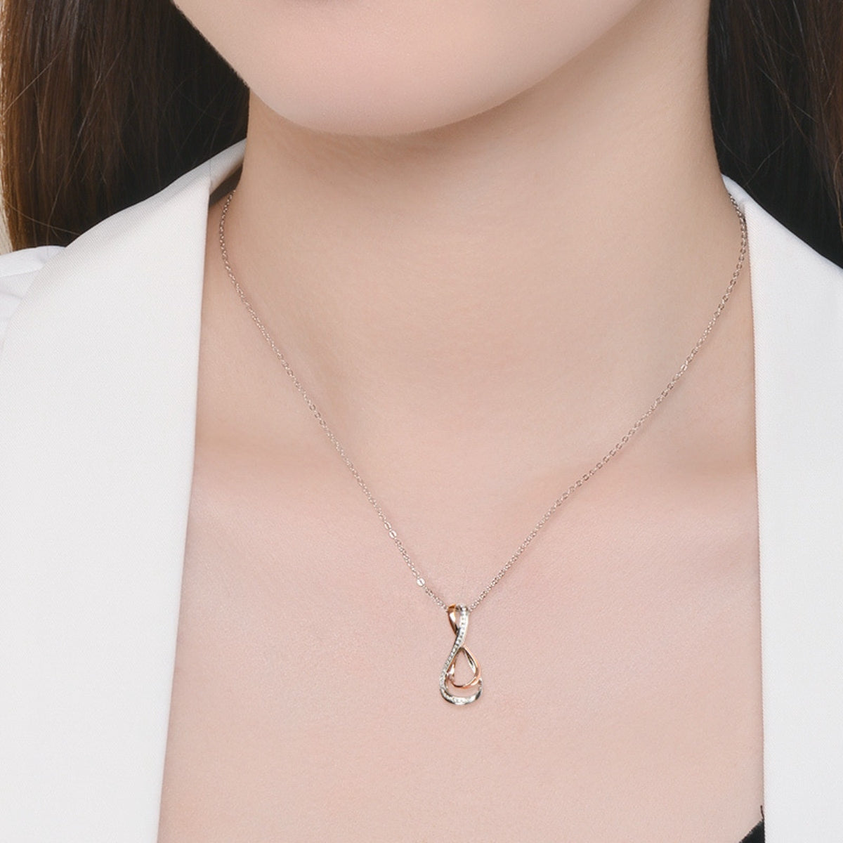 925 Sterling Silver Inlaid Moissanite Infinity Pendant Necklace 414e6e12-c143-4c4b-81a3-15cbd671d5d8-Max Trendsi