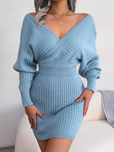 Rib-Knit Dolman Sleeve Sweater Dress Sky Blue 41d6b2c4baf44e9cb02ec15608582b38-Max Glownestbest
