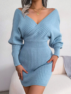 Rib-Knit Dolman Sleeve Sweater Dress Sky Blue 41d6b2c4baf44e9cb02ec15608582b38-Max Glownestbest