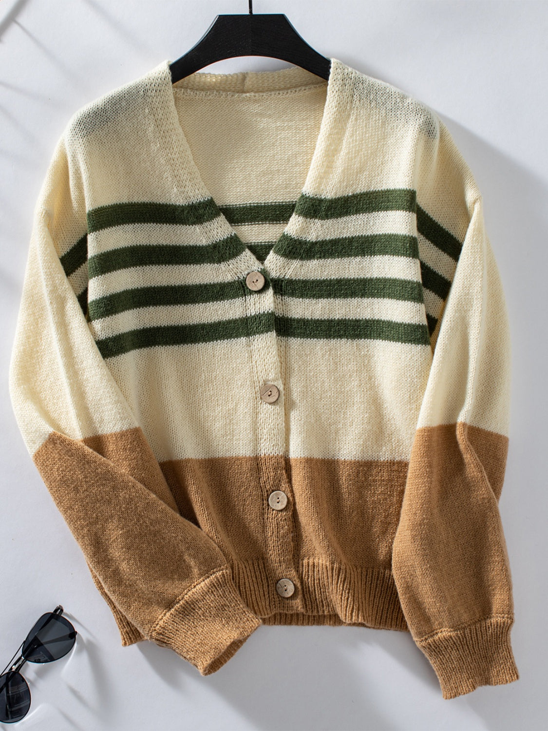 Color Block V-Neck Button Down Long Sleeve Cardigan Dark Green 41d779b7-c666-4e90-a70e-ac695a050cff-Max Glownestbest
