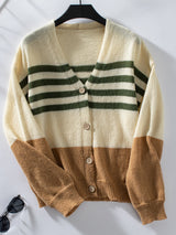 Color Block V-Neck Button Down Long Sleeve Cardigan Dark Green 41d779b7-c666-4e90-a70e-ac695a050cff-Max Glownestbest