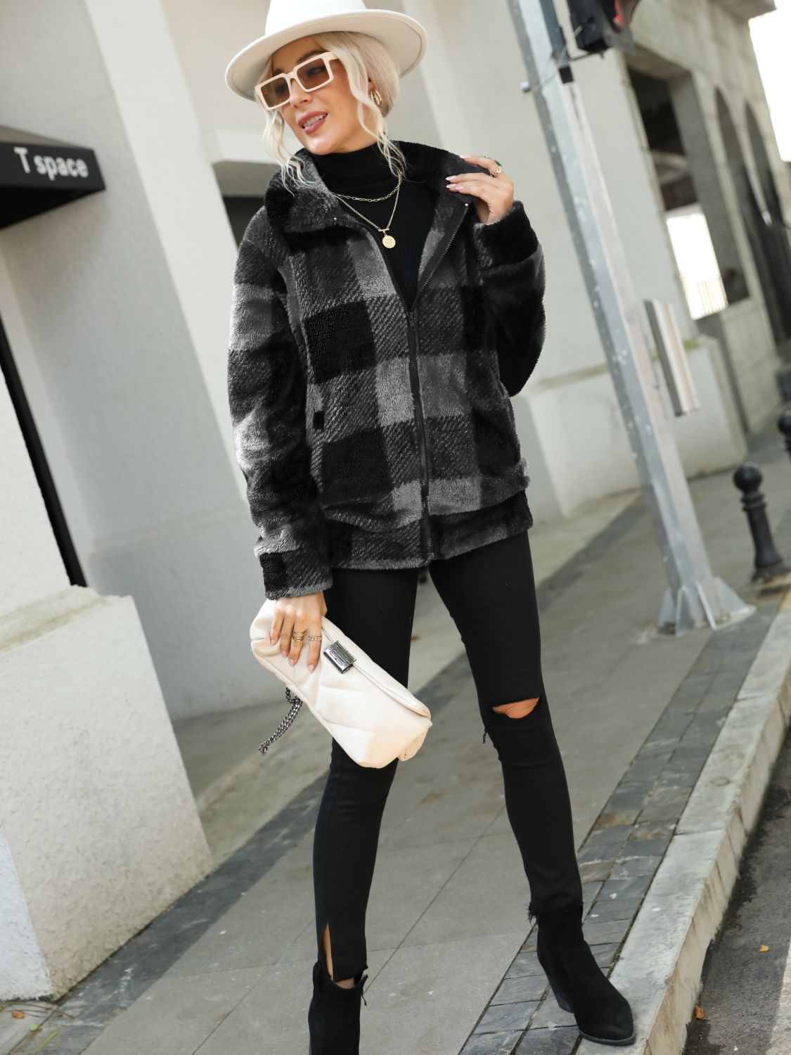 Glownestbest ® | Plaid Zip-Up Collared Jacket 4223fbb074384309bd35678e8207eb40-Max Glownestbest