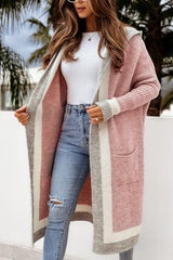 Pocketed Contrast Long Sleeve Hooded Cardigan Dusty Pink One Size 42a741ae-b3f3-461f-ba87-5e48e5b15e3b-Max Glownestbest