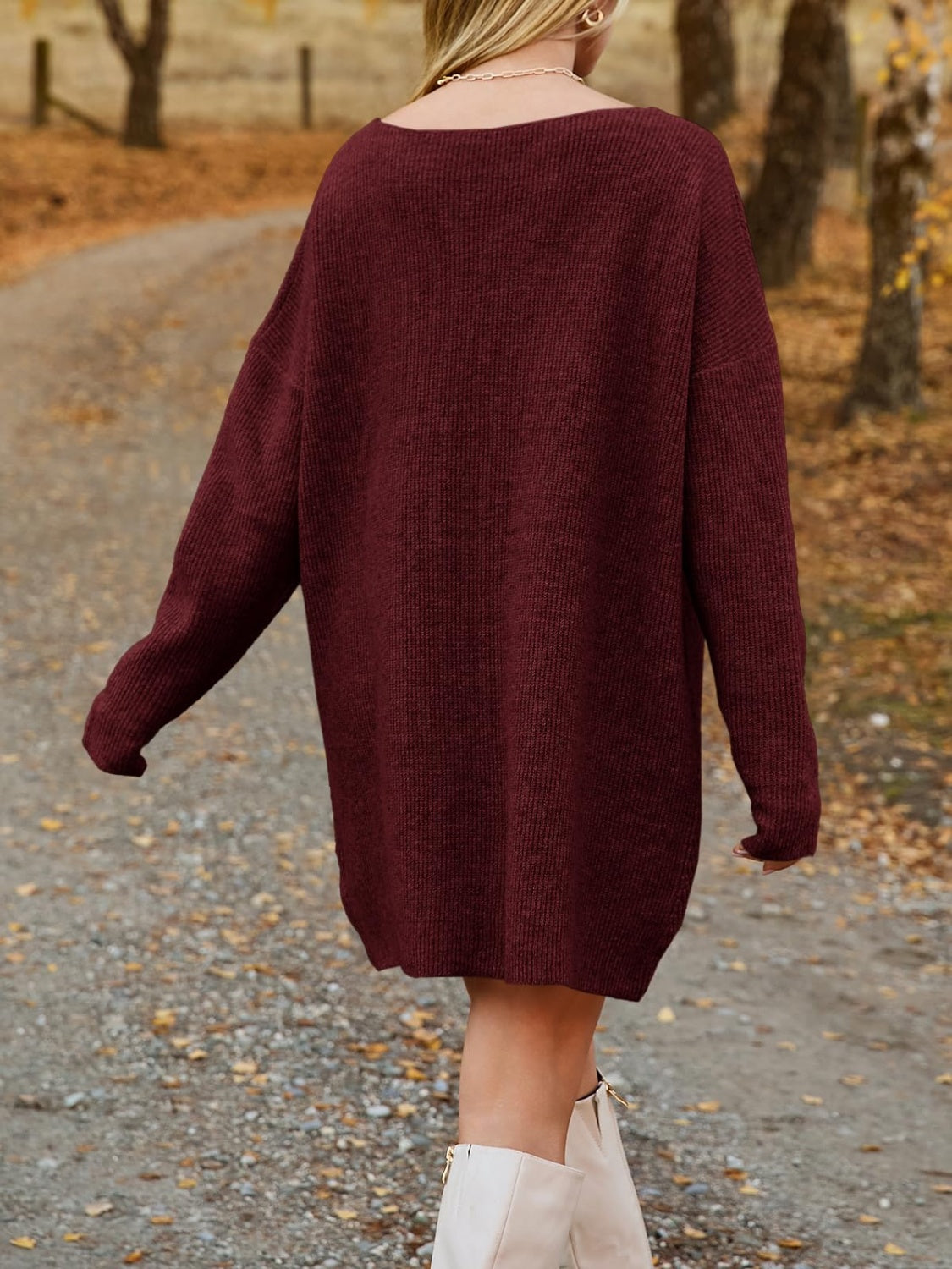 V-Neck Dropped Shoulder Sweater Dress 430d0acd-2471-4d02-b677-131585256930-Max Glownestbest