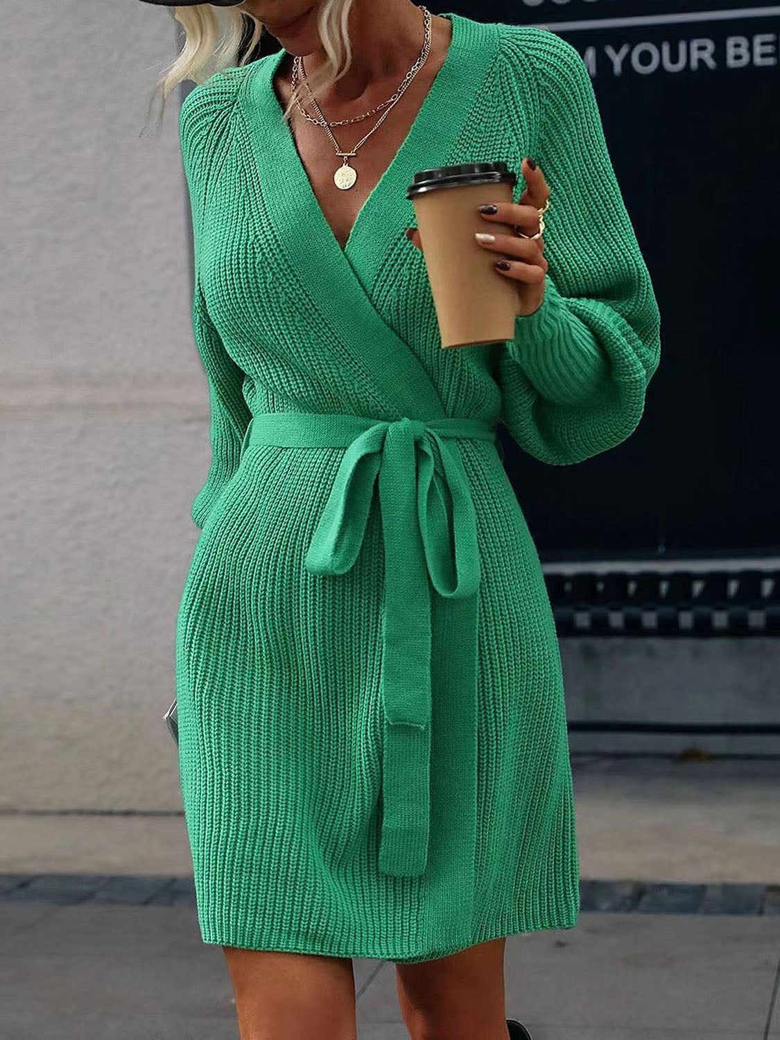 Open Front Lantern Sleeve Tied Cardigan Green 43770fd458e548a28ff4cfc119fcc9c8-Max Glownestbest