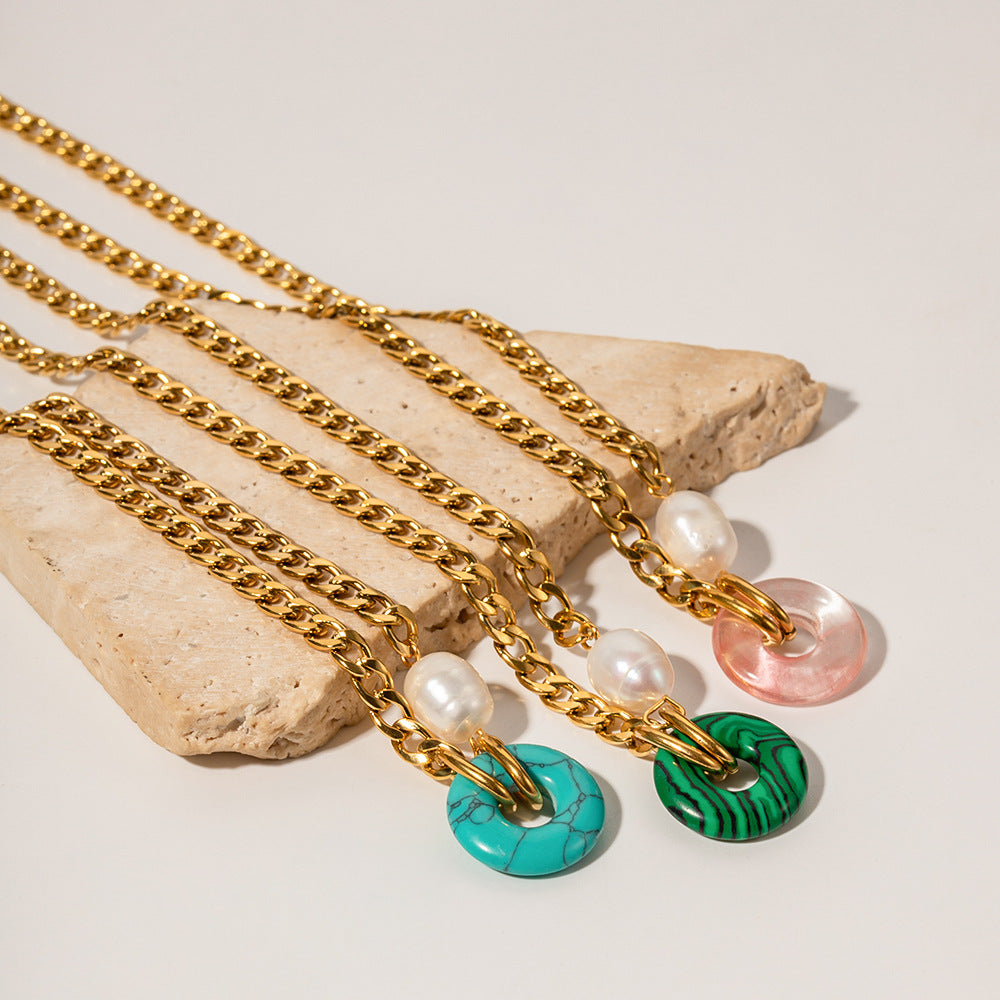 18K Gold Fashion Personality Cuban Chain with Natural Stone Ring Design Pendant Necklace 43afd8e6-cb3d-488d-802a-76bb17b03285 Artshiney