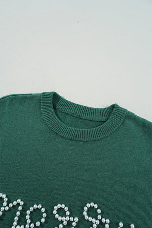 Blackish Green Pearl Beaded Merry Casual Sweater 43bee3aca87690b7 Glownestbest
