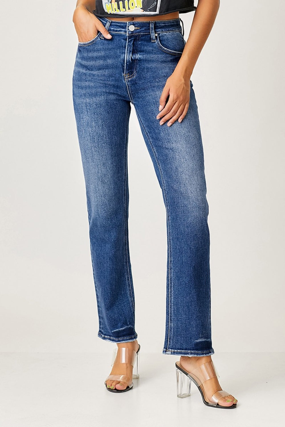 RISEN Mid Rise Slim Straight Jeans Dark 43d47320-257e-49f4-9f5d-82d68adaca26-Max Trendsi