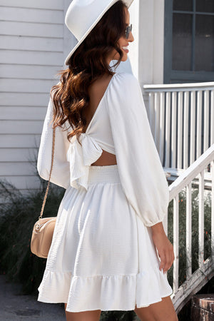 Cutout Smocked Square Neck Ruffle Hem Dress 43d50ec32af24f649e11eb8c3a7722ea-Max Glownestbest
