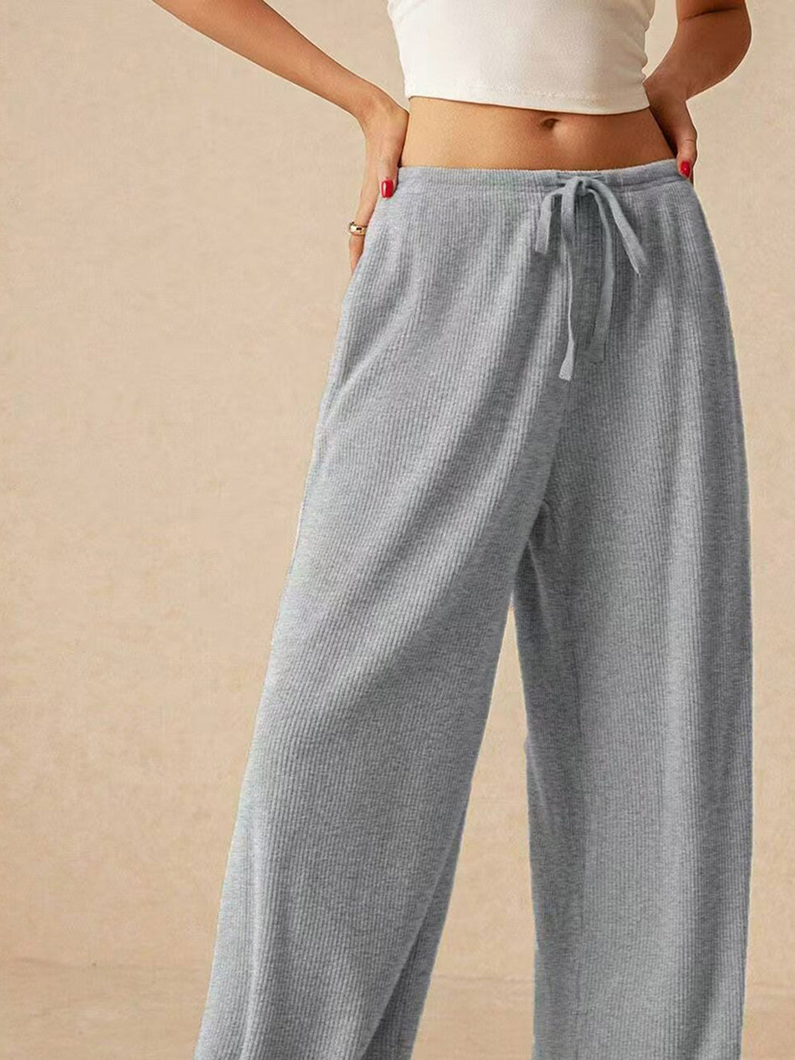 Ribbed Drawstring Wide Leg Pants 44013979-2565-4362-a062-cb946b53f8c0-Max Trendsi