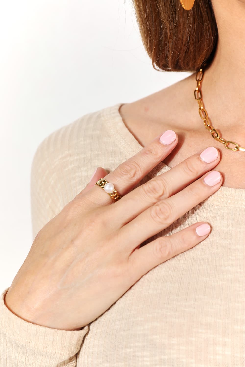 Adored Pearl Stainless Steel Open Ring 441d14b6e9a640458f1510655c6a525a-Max Trendsi