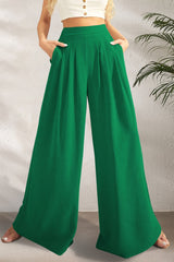 FAM-FAM High Waist Wide Leg Pants Green 443e2c57-1a8e-40f6-8b13-8bc021b20a36-Max Trendsi