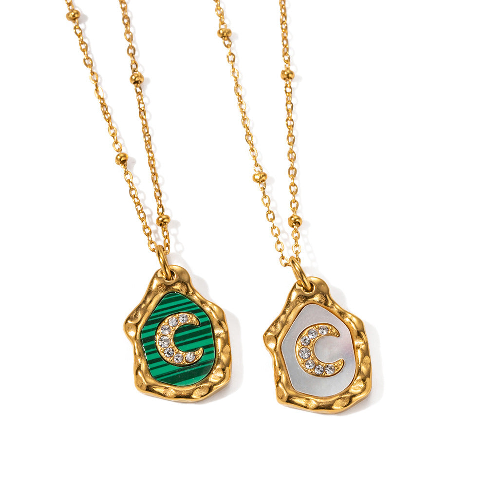 18k Gold Exquisite and Fashionable Irregular Bezel with Moon Inlaid Zircon Design Pendant Necklace 446f3415-4ed5-4157-b809-6111258c5b6c Artshiney