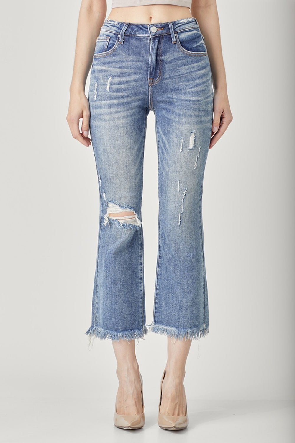 RISEN High Waist Distressed Cropped Bootcut Jeans 44859d87-b91d-41ae-b993-a31bdb9c9a0a-Max Trendsi