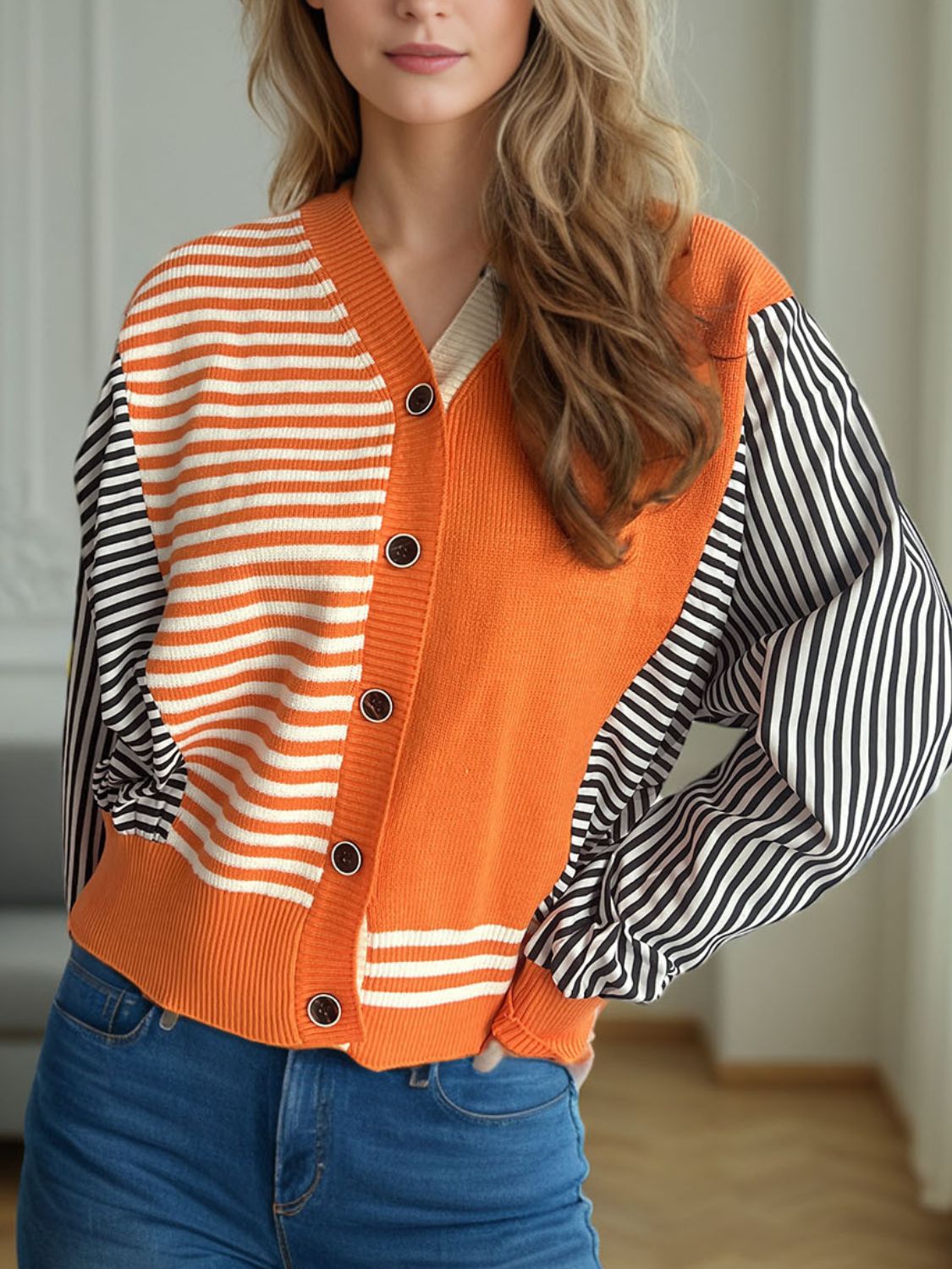 Striped Button Down Long Sleeve Cardigan 44989985-60a7-46b8-8c56-bc5fae7aeda1-Max Glownestbest