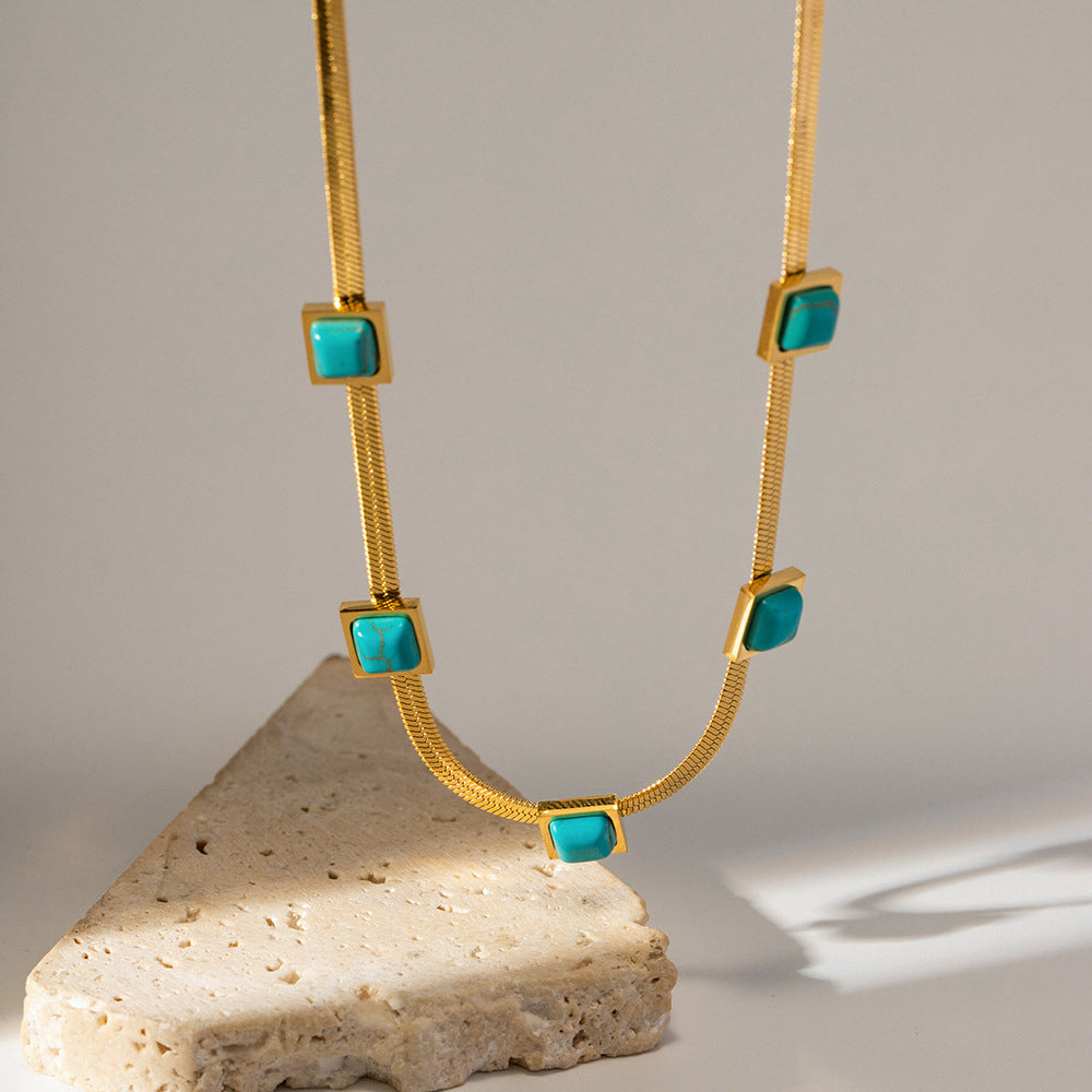 18K Gold Noble Fashion Matching Square Blue Malachite Versatile Necklace 44c082d9-814c-4130-9b38-7272d273ab13 Artshiney