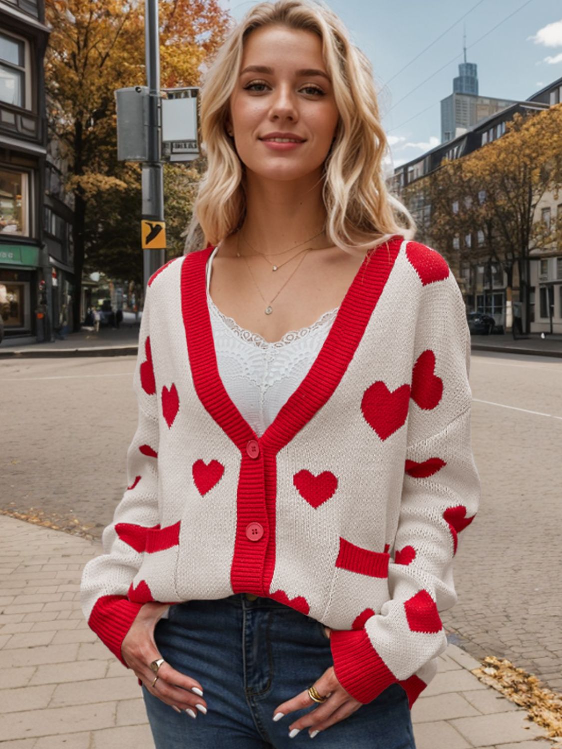 Heart Button Up Dropped Shoulder Long Sleeve Cardigan Beige 44cab800-d1af-4f06-919b-46c0ade90228-Max Glownestbest