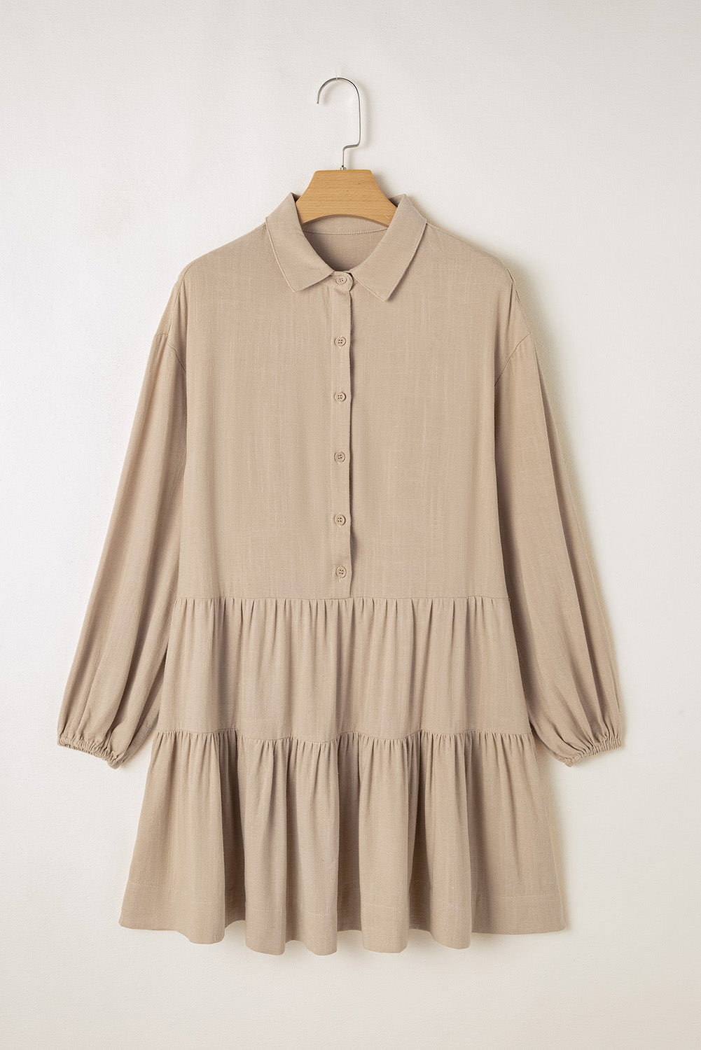 Tiered Collared Neck Balloon Sleeve Shirt Dress 4504adc0d943425f8fc3ef6a1bd4184c-Max Glownestbest