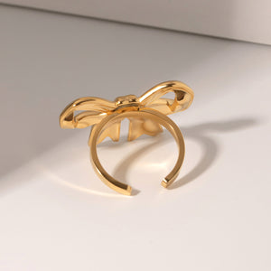 18K Gold-Plated Stainless Steel Bow Ring 456b03b1-b476-46ac-9d9f-3277be6f83e2-Max Trendsi
