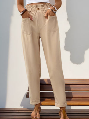 Perfee Frill High Waist Pants with Pockets 45c1990f-63d6-4ad5-b71c-53c09620c893-Max Trendsi