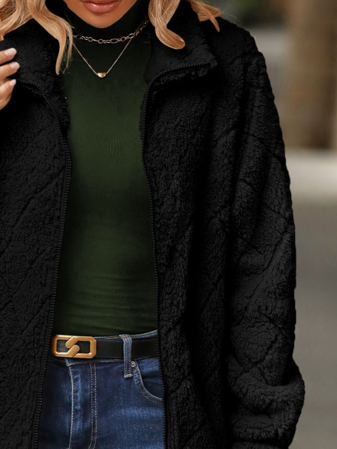 Glownestbest ® | Fuzzy Pocketed Zip Up Jacket 45e40090-71a4-453a-938e-a86443ca319d-Max Glownestbest