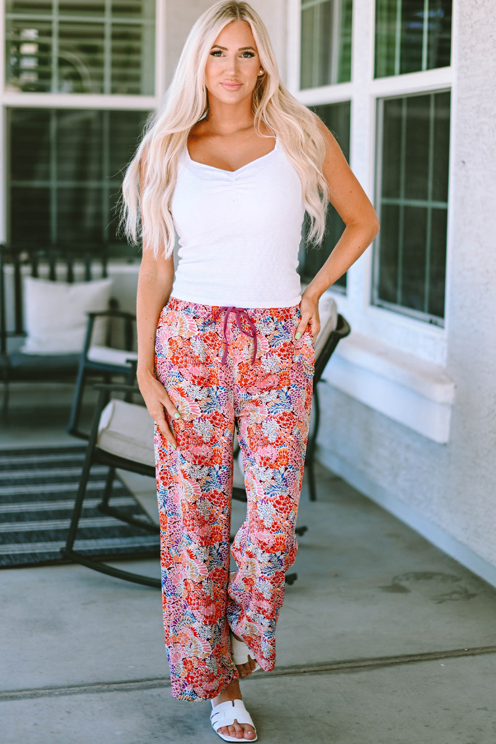 Printed Tie Waist Wide Leg Long Pants 45f78b94bd0b462dbf19a5001b04071a-Max Trendsi