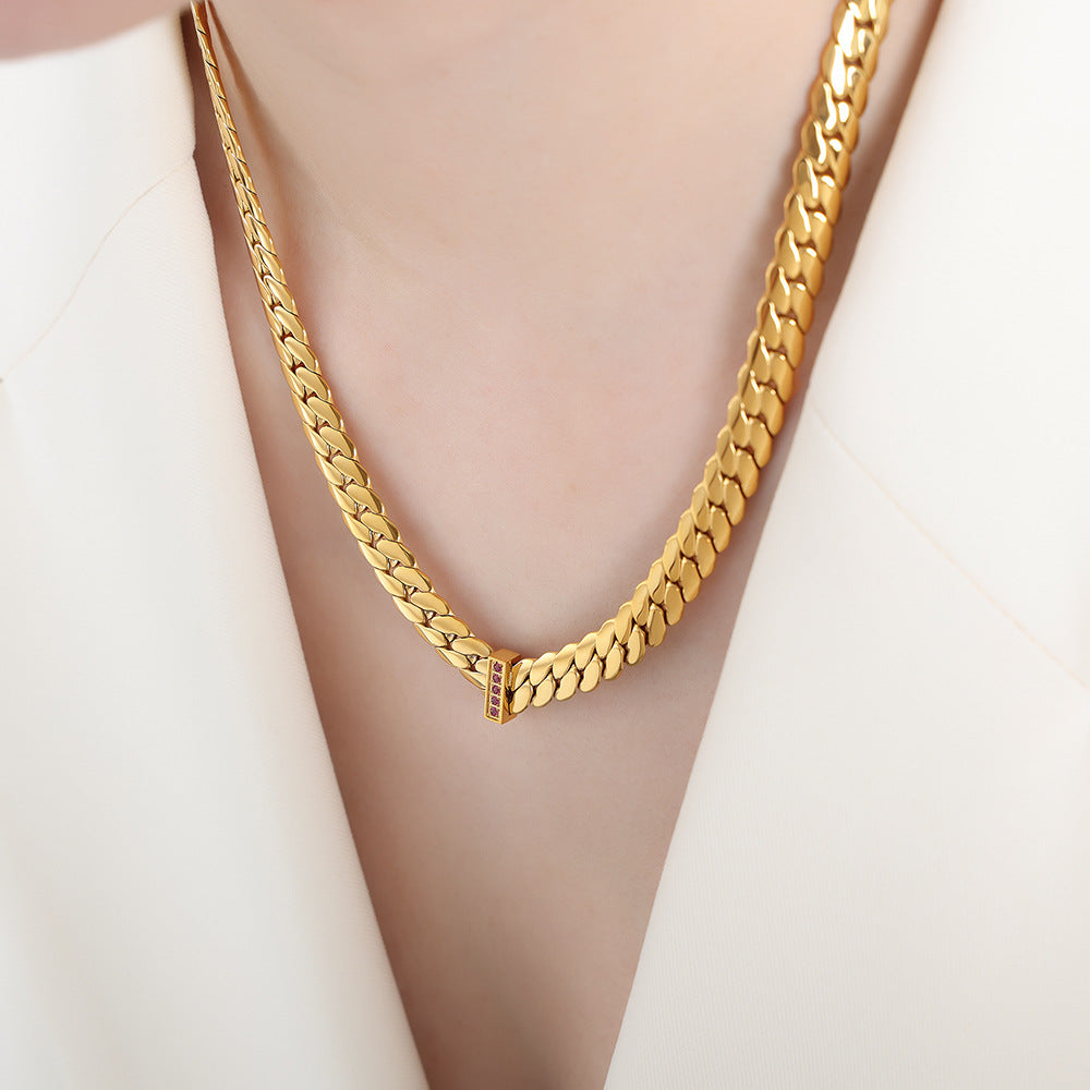 18K gold fashionable simple thick chain with zircon design hip-hop style necklace 460b07fe-e28b-4626-9383-b982cc4986e7 Artshiney