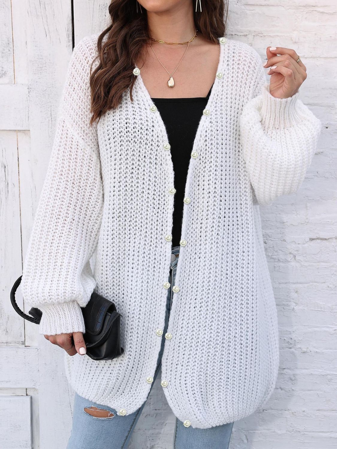 Open Front Long Sleeve Cardigan White One Size 461844cd-8078-4045-b453-79328a9ad475-Max Glownestbest