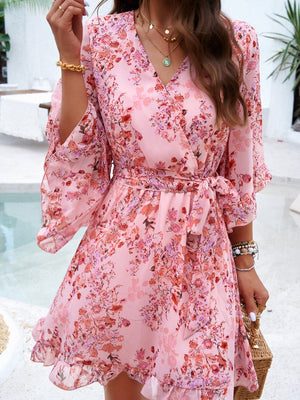 Devine Ruffled Printed Surplice Half Sleeve Mini Dress 465df4f1-7f70-4778-ba05-f2c94b876f33-Max Glownestbest