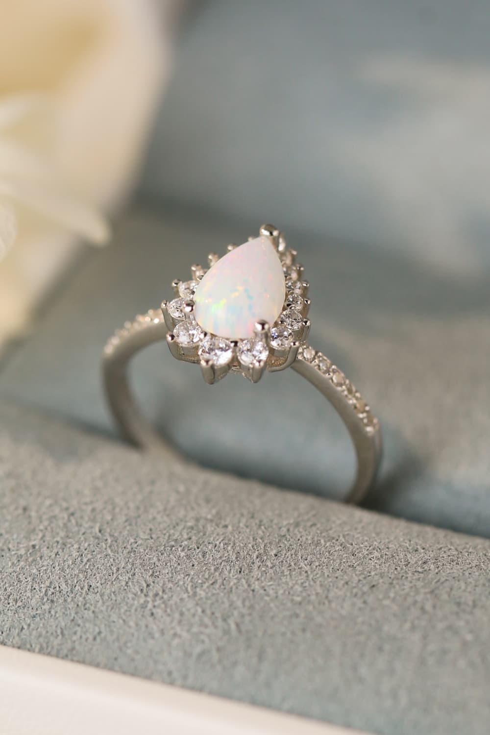 Platinum-Plated Opal Pear Shape Ring 466bb3edee2346dab52db84ce6c84b62-Max Trendsi
