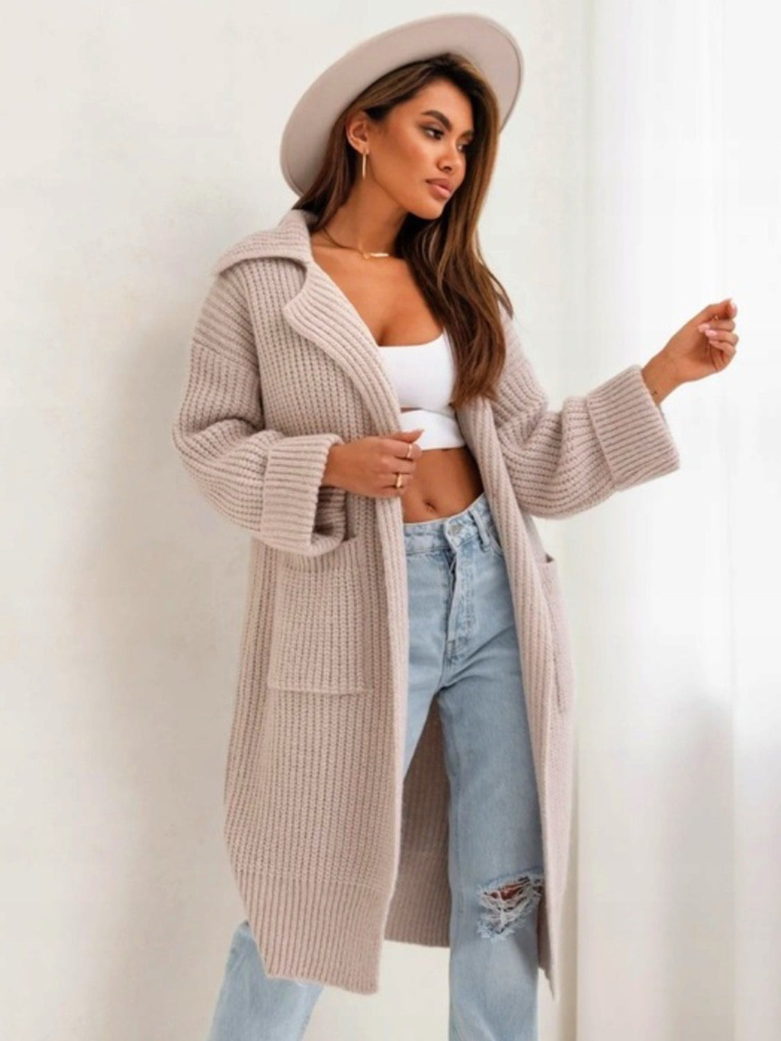 Pocketed Collared Neck Dropped Shoulder Cardigan 46a43f05-ebd3-441c-85c3-55ce76d544ed-Max Glownestbest