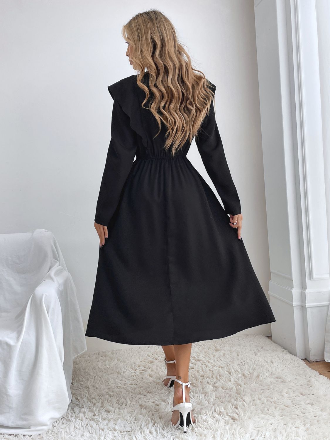 Ruched Ruffled Round Neck Long Sleeve Dress 46c4ab42-79a6-41e7-8065-d2b584cfd359-Max Glownestbest
