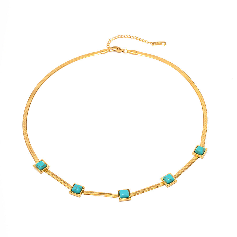 18K Gold Noble Fashion Matching Square Blue Malachite Versatile Necklace Only 472ba756-e2d1-49a2-86d3-852eefdcc385 Artshiney
