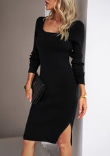 Devine Rib-Knit Slit Sweater Dress Black 47d754e5af5b416792e7b49454c57203-Max Glownestbest